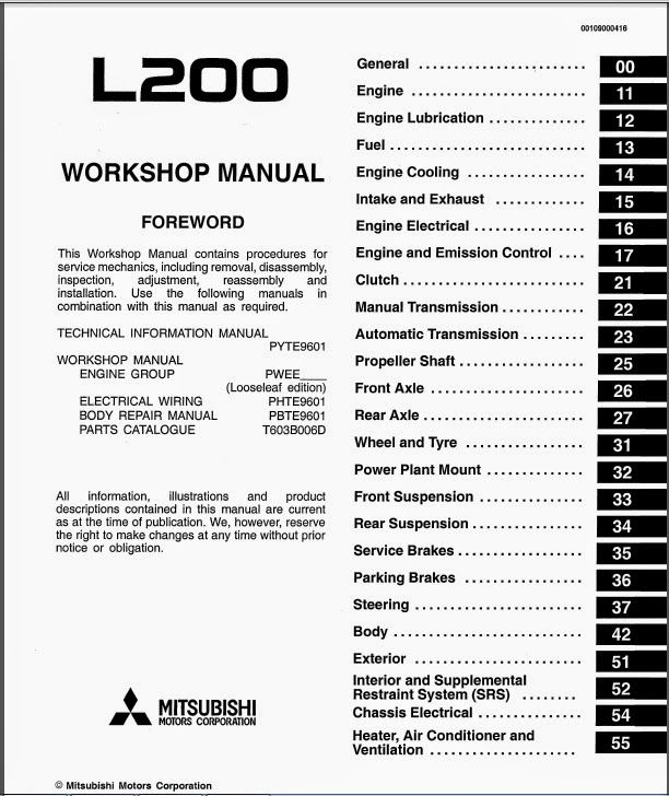 mitsubishi l200 workshop manual pdf download