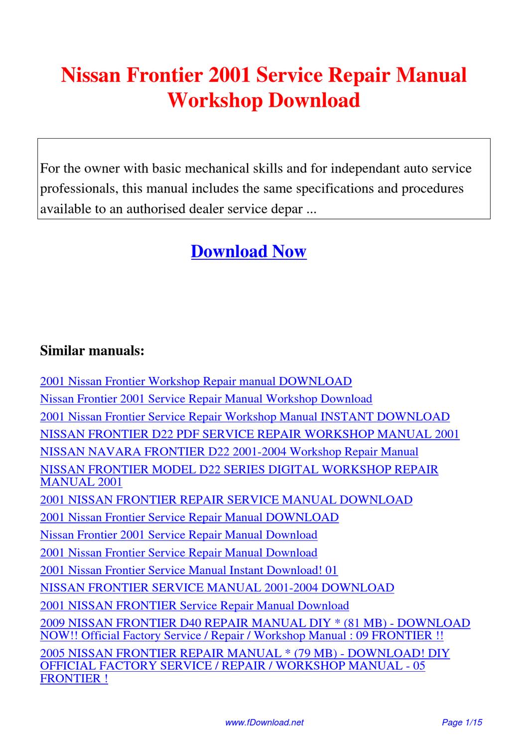 2001 nissan frontier repair manual pdf