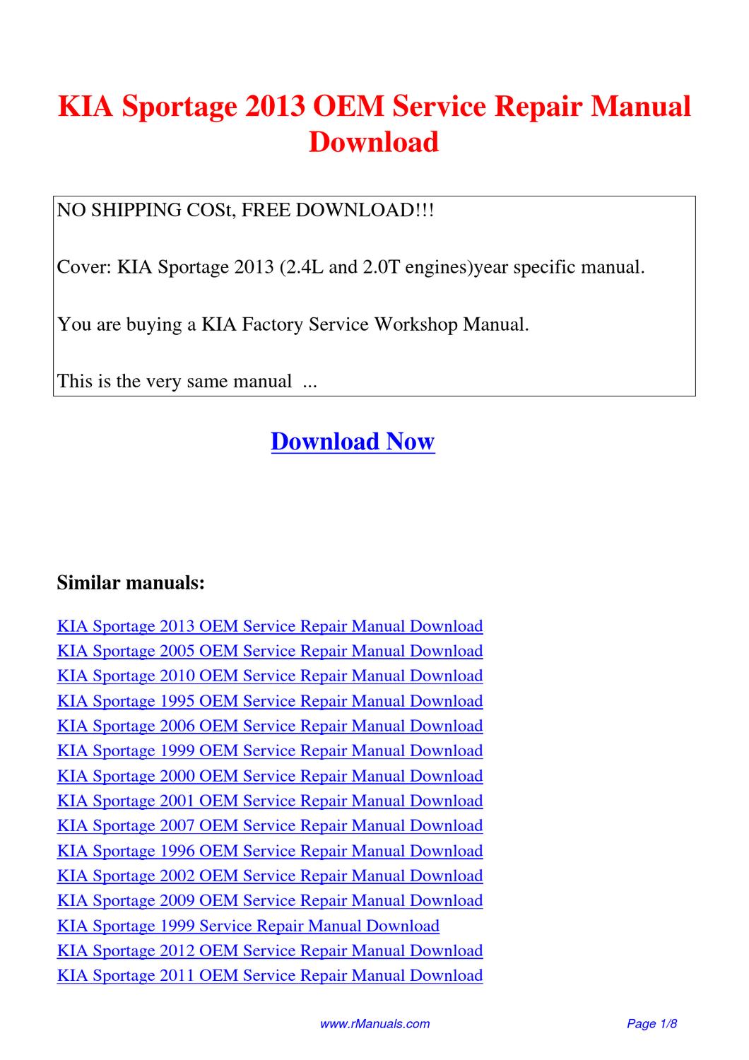 kia sportage 1996 oem service repair manual download