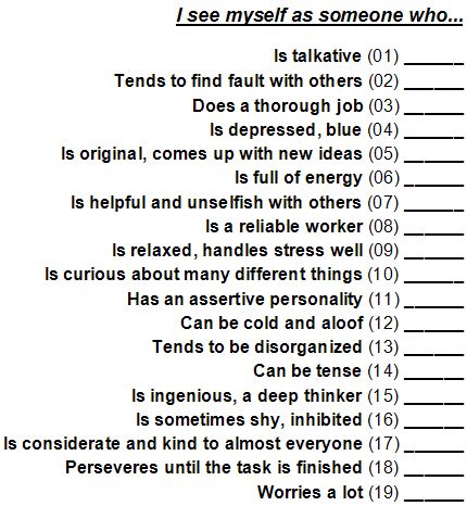 big five personality test scoring manual pdf